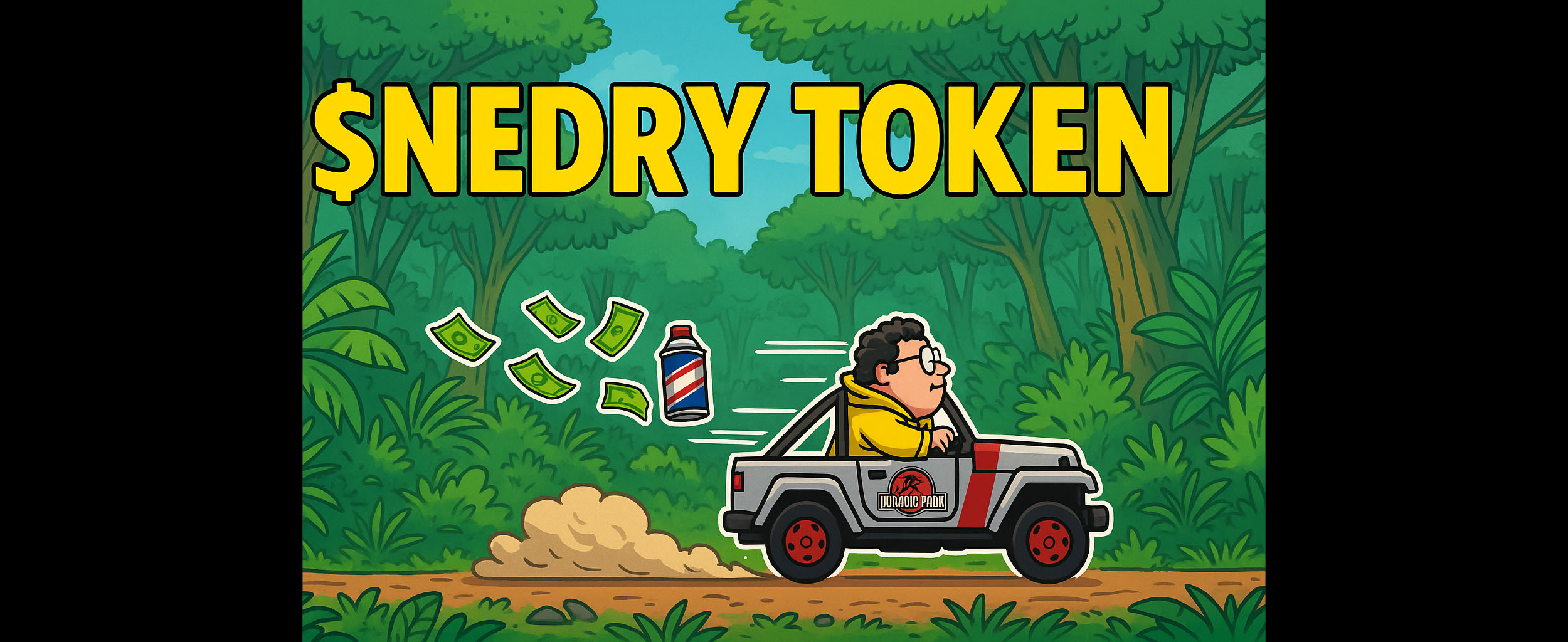 Dennis Nedry driving away with money